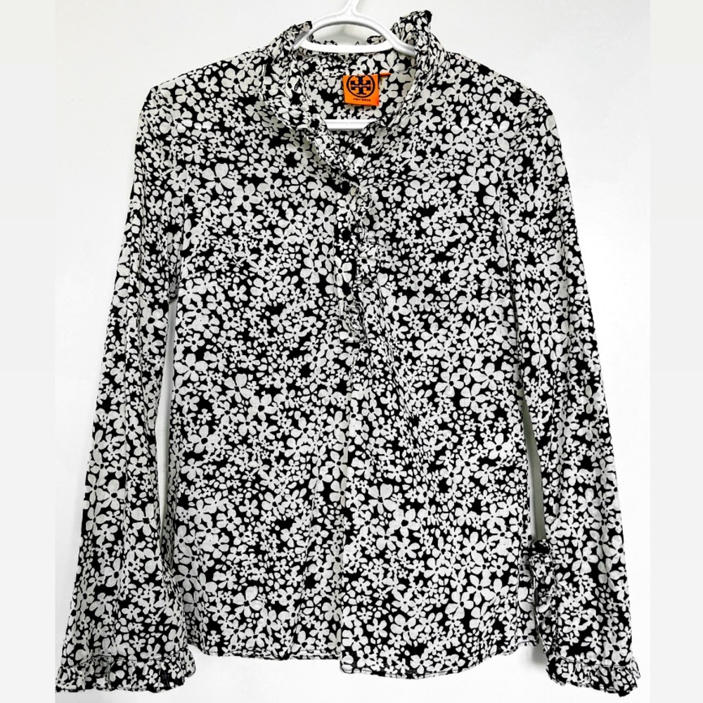Tory Burch Floral Ruffle Trim Blouse - size 4